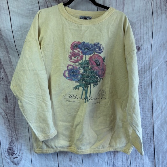 Vintage 80s Floral Printed Yellow Cottagecore Grandma Sweat Shirt 2X - Picture 1 of 6